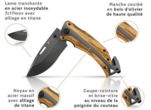 Bergkvist K29 Titanium Couteau pliant - couteau de survie 3-en-1 Promo Amazon